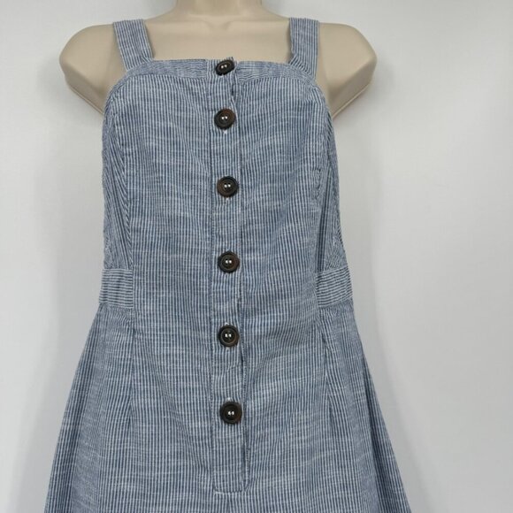 JAPNA Women's Size M Romper Jumpsuit Blue Striped straight  Leg 100% Cotton Casu - Picture 4 of 14